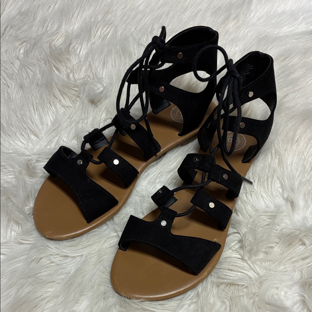 SO Black Faux Suede Lace-Up Gladiator Sandals